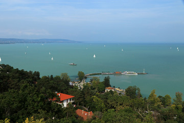 Landscape of lake Balaton in Hungary, view from Tihany village 