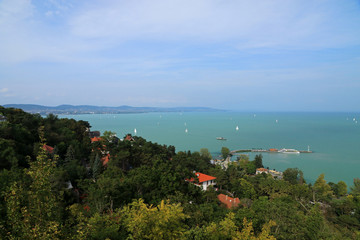 Landscape of lake Balaton in Hungary, view from Tihany village 