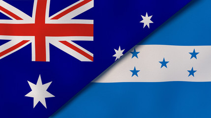The flags of Australia and Honduras. News, reportage, business background. 3d illustration