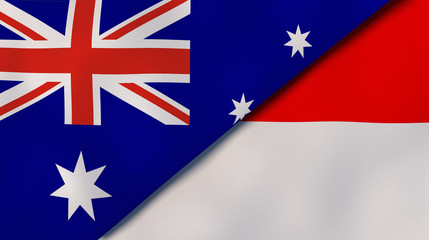 The flags of Australia and Indonesia. News, reportage, business background. 3d illustration
