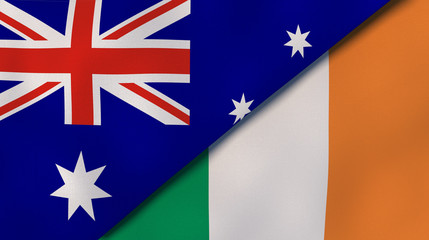 The flags of Australia and Ireland. News, reportage, business background. 3d illustration