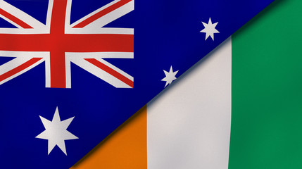 The flags of Australia and Ivory Coast. News, reportage, business background. 3d illustration