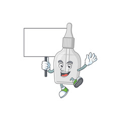 Sweet bottle with pipette cartoon character rise up a board