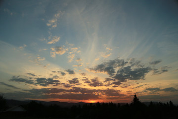 sunset over the village