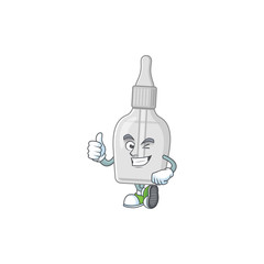 Mascot design style of bottle with pipette showing Thumbs up finger