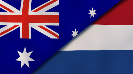 The flags of Australia and Netherlands. News, reportage, business background. 3d illustration