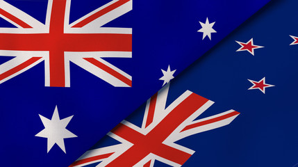 The flags of Australia and New Zealand. News, reportage, business background. 3d illustration