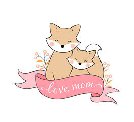 Draw mom fox and baby For mother'day.