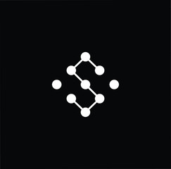 Minimal elegant monogram technology logo. Outstanding professional trendy awesome artistic S initial based Alphabet icon logo. Premium Business logo white color on black background