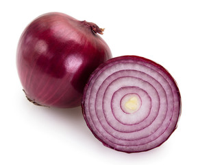 Fresh red onion on white background