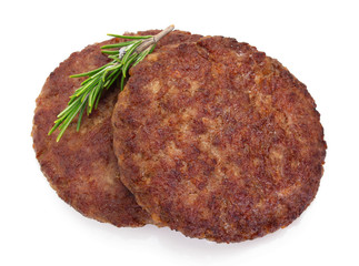 Grilled meat cutlet for burger on white background