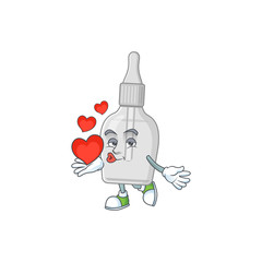 An adorable cartoon design of bottle with pipette holding heart