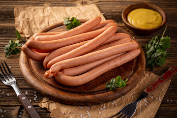 Fresh boiled frankfurter sausages