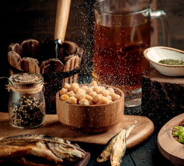 beer set on wooden board