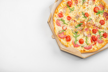 pizza on a wooden board