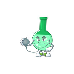 A dedicated Doctor green chemical bottle Cartoon character with stethoscope