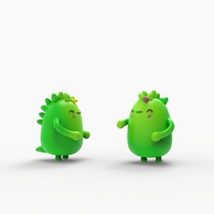 3d ilustration cute little dino kawaii cartoon character render