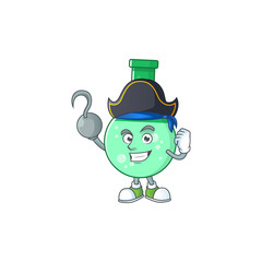 Cool pirate of green chemical bottle cartoon design style with one hook hand