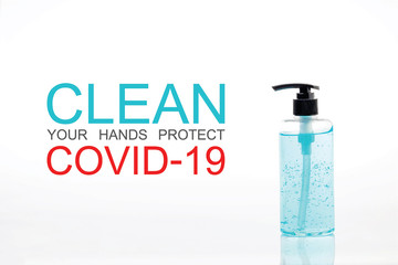Alcohol gel bottle or hand sanitizer bottlAlcohol gel Sanitizer hand gel cleaners for anti Bacteria and virus . Coronavirus prevention medical hand sanitizer gel for hand hygiene virus protection. 