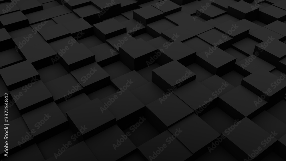 Wall mural minimalistic black 3d cubes geometric background. modern abstract raster illustration, 3d rendering.