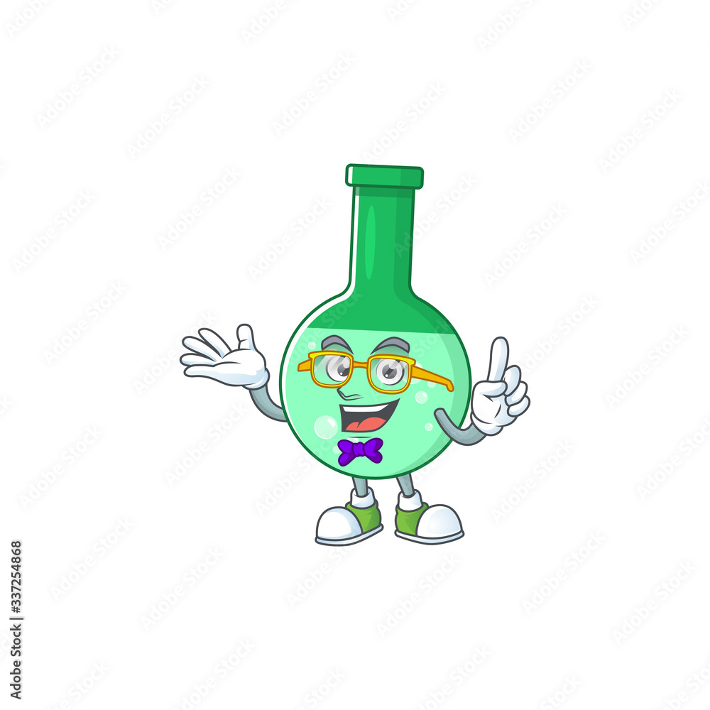 Sticker Cartoon character design of Geek green chemical bottle wearing weird glasses