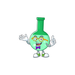 Cartoon character design of Geek green chemical bottle wearing weird glasses