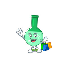 cartoon character concept of rich green chemical bottle with shopping bags