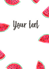 Watermelon invitation, fruit frame, greeting card, summer poster