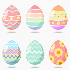 Illustration set of colorful decorated Easter eggs. Easter egg isolated on gray background.
