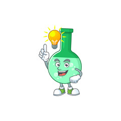 A genius green chemical bottle mascot character design have an idea