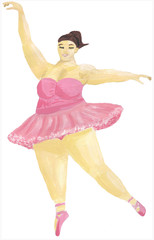 Body positive balerina in pink dress hand drawn guashe illustration on white background © Наталия Кулик