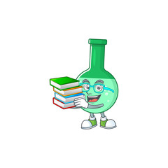 A mascot design of green chemical bottle student character with book