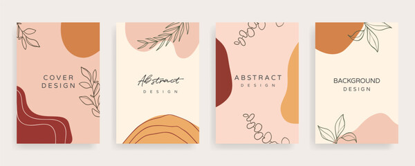 Naklejka premium Social media banner template. Editable mockup for stories, post, blog, sale and promotion. Abstract earth tone coloured shapes, line arts background design for personal, fashion and beauty blogger.