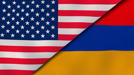 The flags of United States and Armenia. News, reportage, business background. 3d illustration