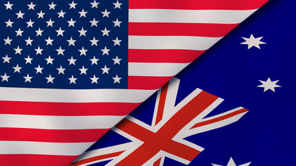 The flags of United States and Australia. News, reportage, business background. 3d illustration