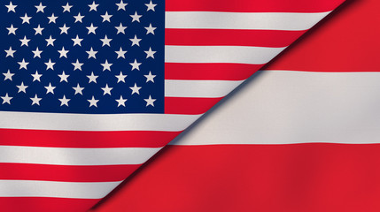 The flags of United States and Austria. News, reportage, business background. 3d illustration