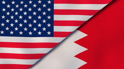 The flags of United States and Bahrain. News, reportage, business background. 3d illustration