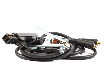 Welding machine wires isolated on white background