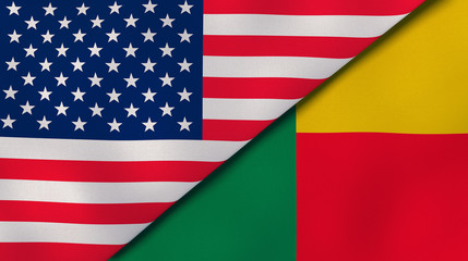 Obraz premium The flags of United States and Benin. News, reportage, business background. 3d illustration