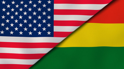 Fototapeta premium The flags of United States and Bolivia. News, reportage, business background. 3d illustration