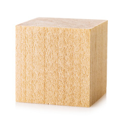One cube of wood isolated on white background