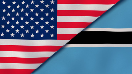 The flags of United States and Botswana. News, reportage, business background. 3d illustration
