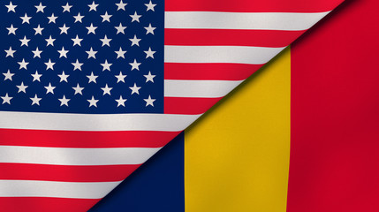 The flags of United States and Chad. News, reportage, business background. 3d illustration