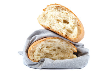 Loaf of rye bread on white background