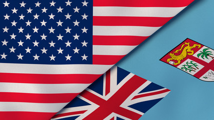 The flags of United States and Fiji. News, reportage, business background. 3d illustration