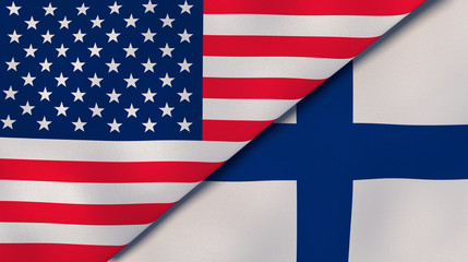 The flags of United States and Finland. News, reportage, business background. 3d illustration