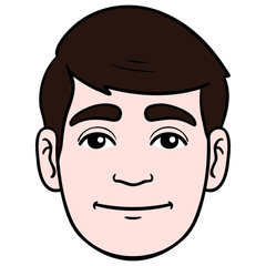 male head with brown hair and friendly facial expression. avatar, illustration, comic.