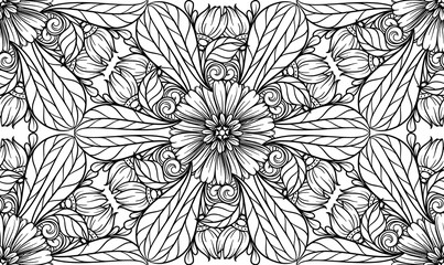 Black and white abstract floral seamless pattern.