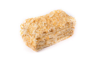 Piece of homemade cake on white