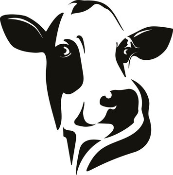cow head. 
black and white vector image. 
female bull